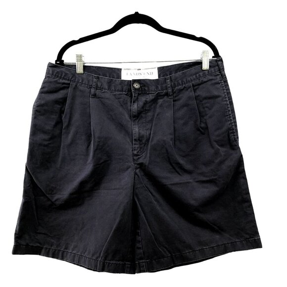 Lands' End Pleated Front Chino Shorts Mens Size 37 Navy Blue Legacy Chino Khaki - Picture 1 of 8